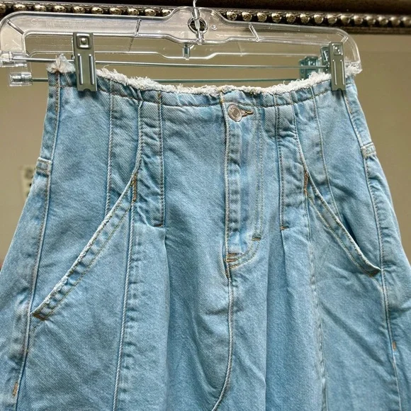 We The Free Riptide Denim Maxi Skirt | Sz 0 (XS) | Distressed Plaid Patchwork - Picture 3 of 9